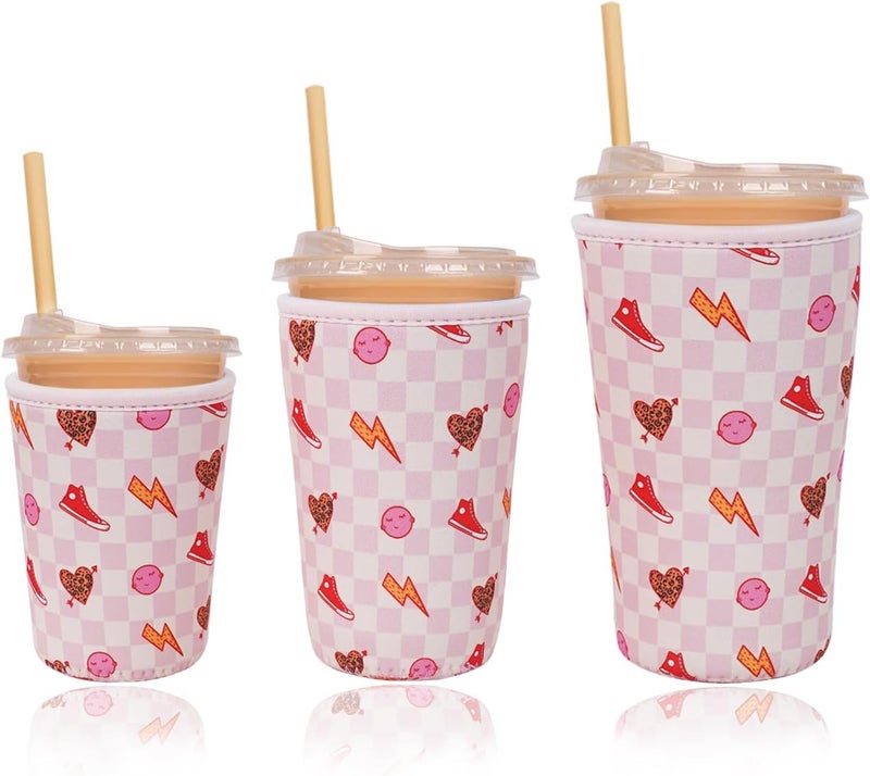 Haevola Reusable Insulated Neoprene Iced Coffee Cup Sleeve, Durable Drink Sleeve for Cold Beverages, Beverage Holder for Iced Coffee, Preppy Pink - Image 1